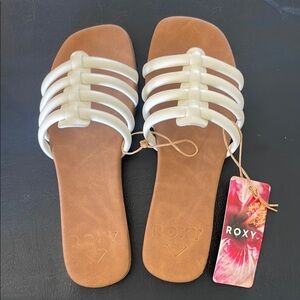 Roxy White and Tan Sandals with Caged Straps
